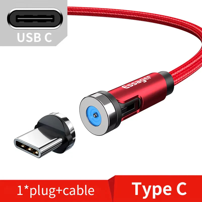 540° Rotating Magnetic Fast Charging Cable for Micro USB and Type C Devices, Compatible with Iphone and Xiaomi