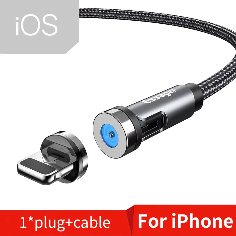 540° Rotating Magnetic Fast Charging Cable for Micro USB and Type C Devices, Compatible with Iphone and Xiaomi