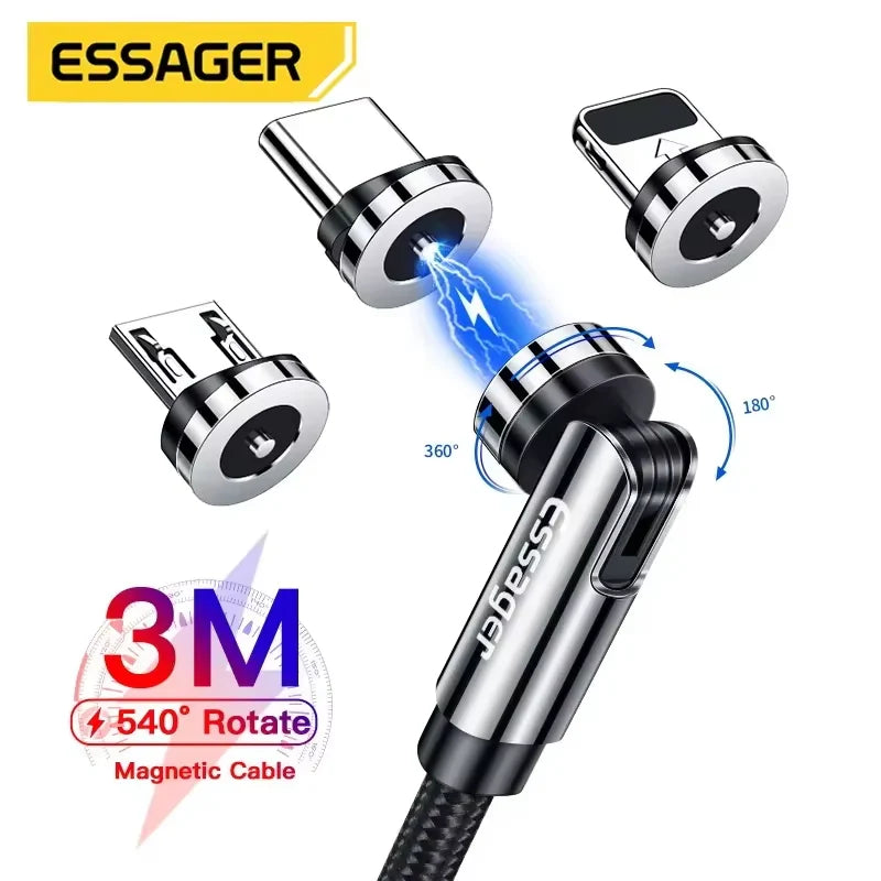 540° Rotating Magnetic Fast Charging Cable for Micro USB and Type C Devices, Compatible with Iphone and Xiaomi