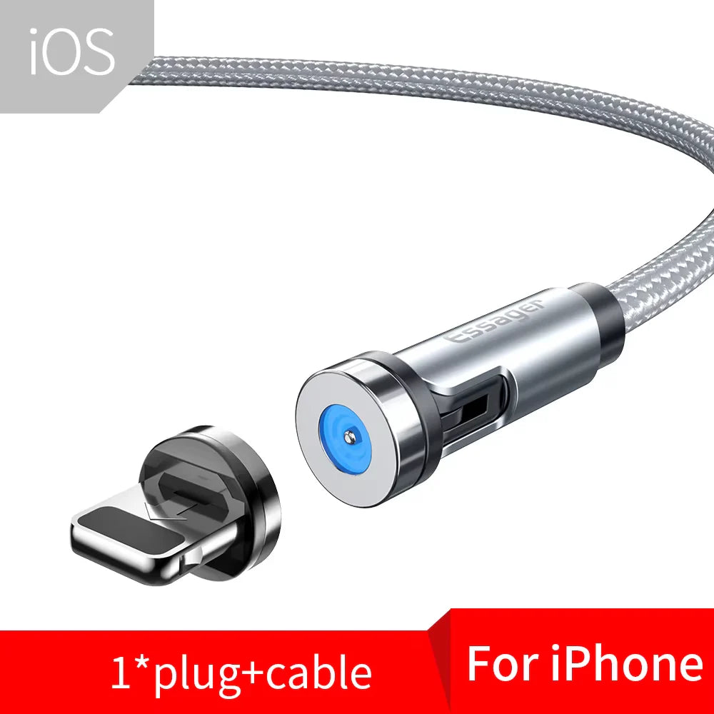 540° Rotating Magnetic Fast Charging Cable for Micro USB and Type C Devices, Compatible with Iphone and Xiaomi