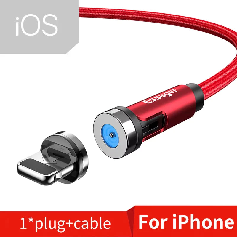 540° Rotating Magnetic Fast Charging Cable for Micro USB and Type C Devices, Compatible with Iphone and Xiaomi