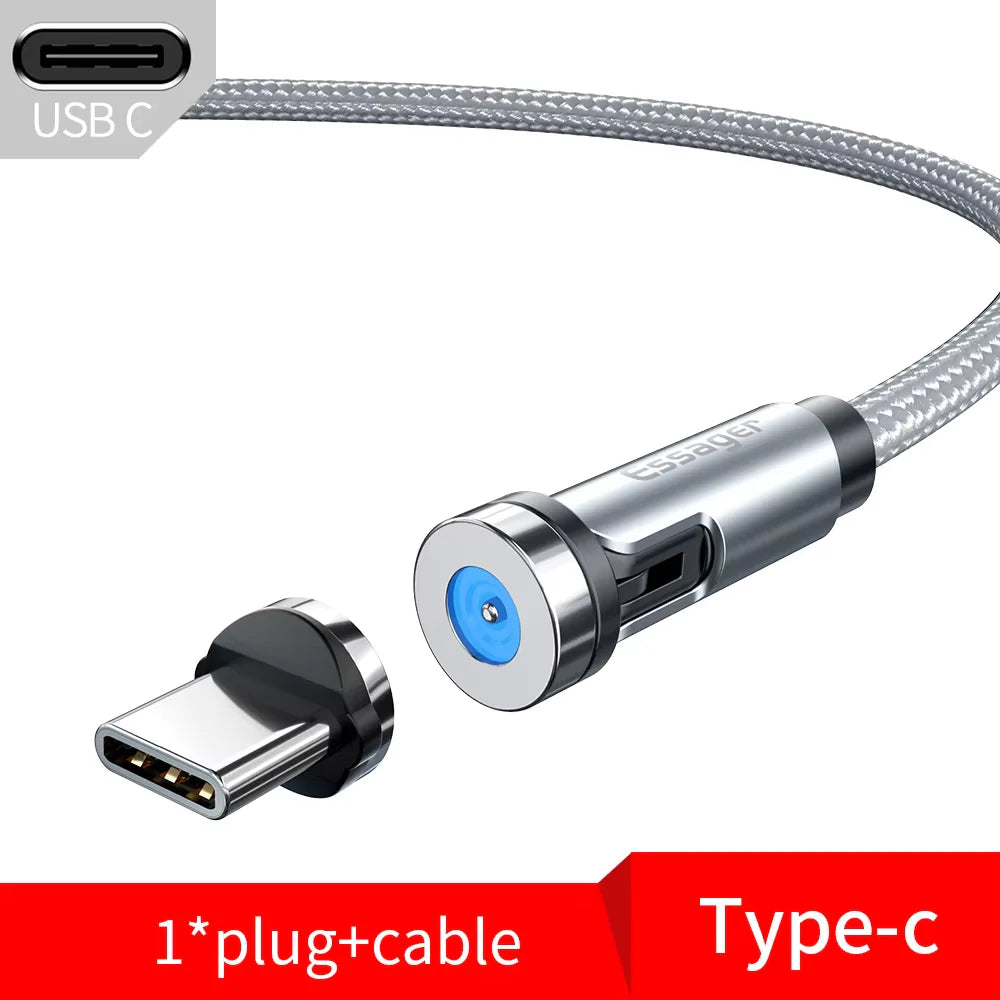 540° Rotating Magnetic Fast Charging Cable for Micro USB and Type C Devices, Compatible with Iphone and Xiaomi