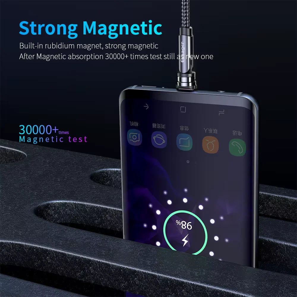 540° Rotating Magnetic Fast Charging Cable for Micro USB and Type C Devices, Compatible with Iphone and Xiaomi