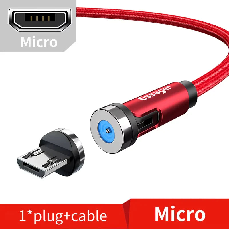 540° Rotating Magnetic Fast Charging Cable for Micro USB and Type C Devices, Compatible with Iphone and Xiaomi